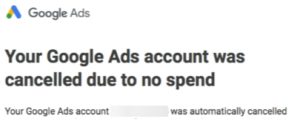 screen shot of google email