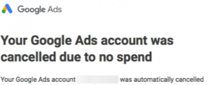 screen shot of google email