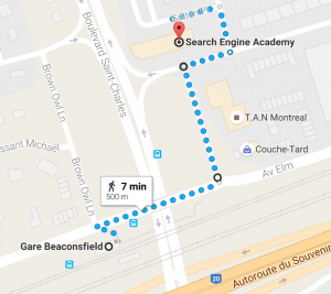 Walking Map from Beaconsfield Train Station to Search Engine Academy Montreal SEO